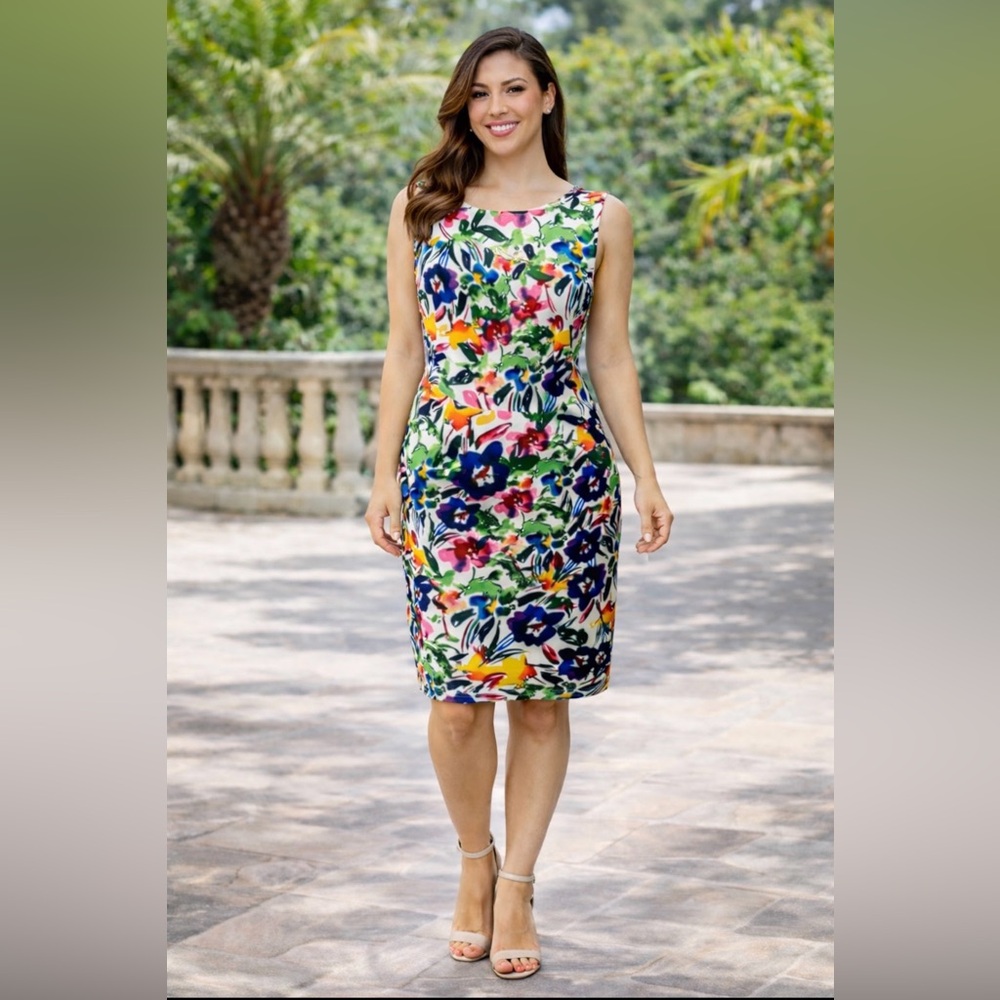 APT. 9 Dress 6 Garden Floral Stretch Sheath NWT Washable Sleeveless NEW
